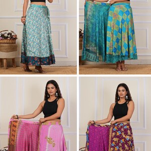 Wholesale of Vintage Indian Silk Wrap Skirts Bohemain Wrap Skirt Summer Long Maxi Handmade Skirt image 8