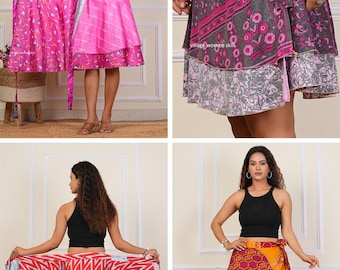 Indian Silk Mini Skirts, Vintage Silk Skirt, Bohemian Skirts, Wrap sari skirts, Women Hippie Summer Skirts ,Handmade silk skirt