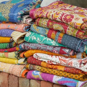 5 PC Hand stitched Quilts Throw and Bed cover kantha quilt Bohemian home decor indian vintage kantha quilt image 8