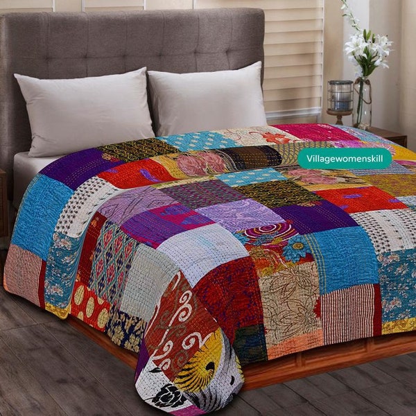 Bohemian Patchwork Quilt Kantha Quilt Handmade Vintage Quilts Boho King Size Bedding Throw Blanket Bedspread Quilting Hippie Quilts For Sale