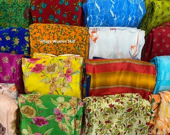 Sari usado, saris reciclados, sari reutilizado para decoración del hogar, decoración de fiestas, tema de boda, tela para fiestas de Bollywood, tela de sari vintage, seda artificial.