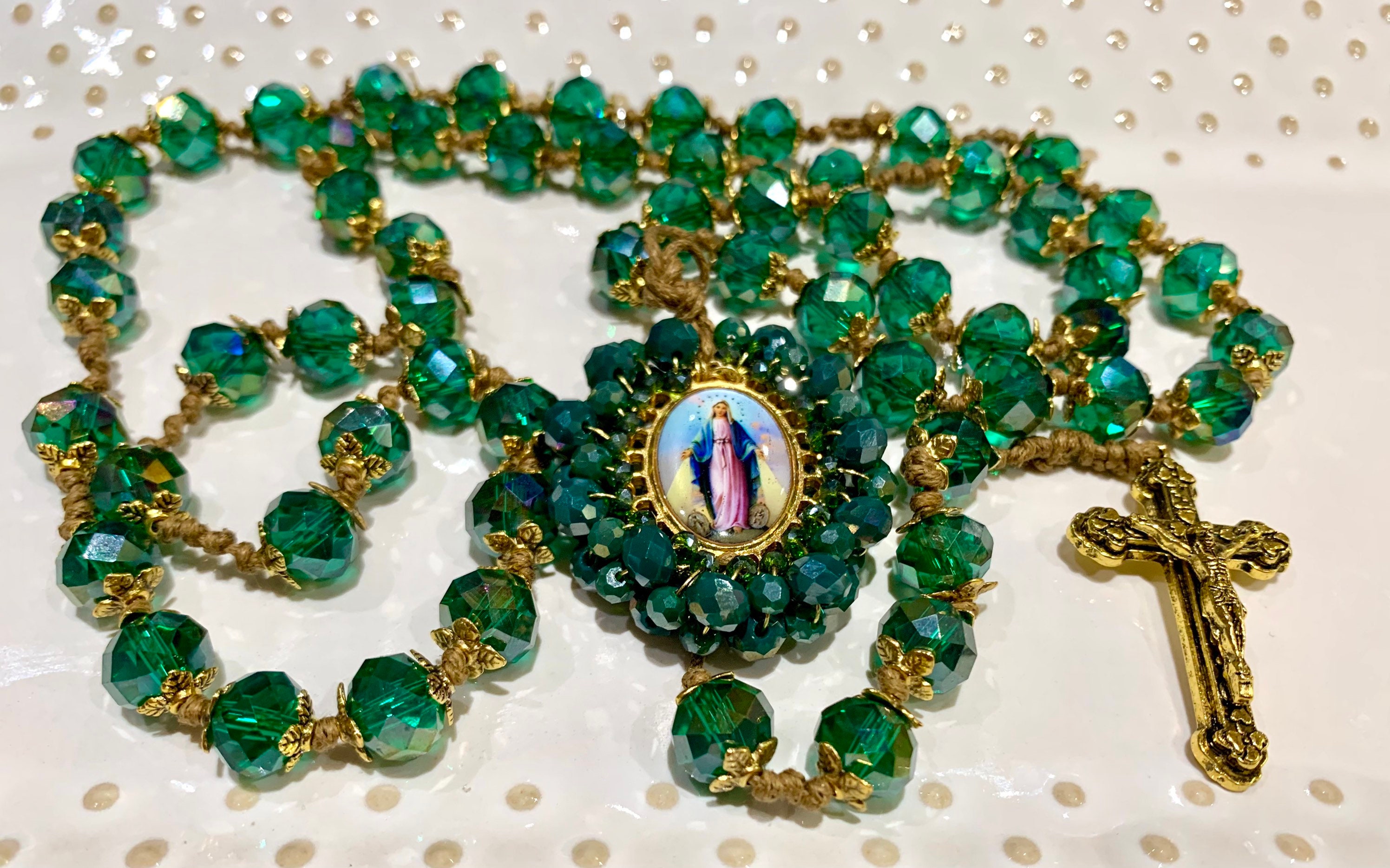 Emerald Green Rosary Green Catholic Rosary Mother Mary Etsy