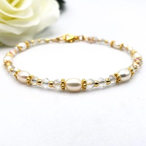 Freshwater Pearl Bracelet: Gold Accents, Crystal Beads, June Birthstone