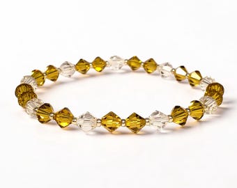 Jonquil Yellow Crystal Bracelet, Faceted Sparkling Champagne Jewelry, Stretchy or Clasp