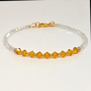 Golden Citrine Crystal Beaded Bracelet with Gold Accents, November Birthstone Jewelry