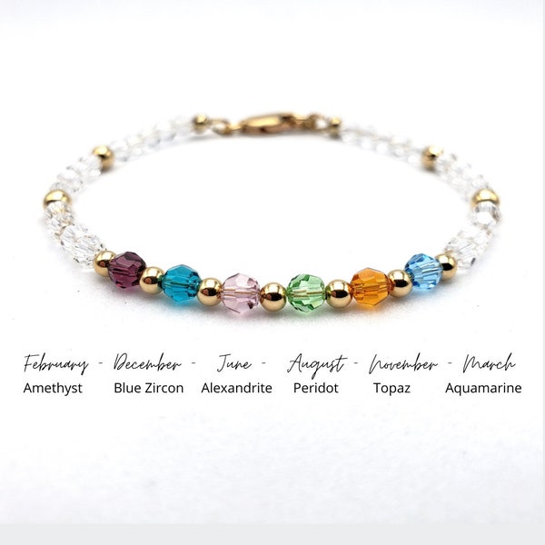 14K Family Birthstone Bracelet, Swarovski Crystals, Mothers Day Bracelet Birthstones, Nana Wife, Bracelet for Mom with Childrens Birthstones