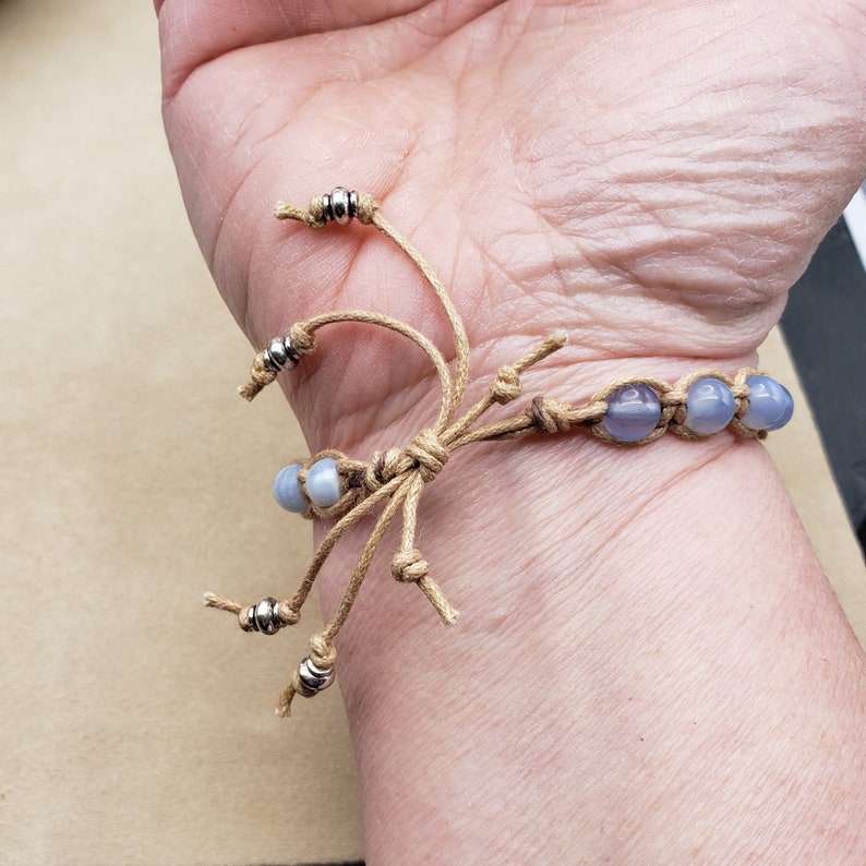 Blue Shamballa Bracelet With Cotton Cord and Sliding Knot Closure