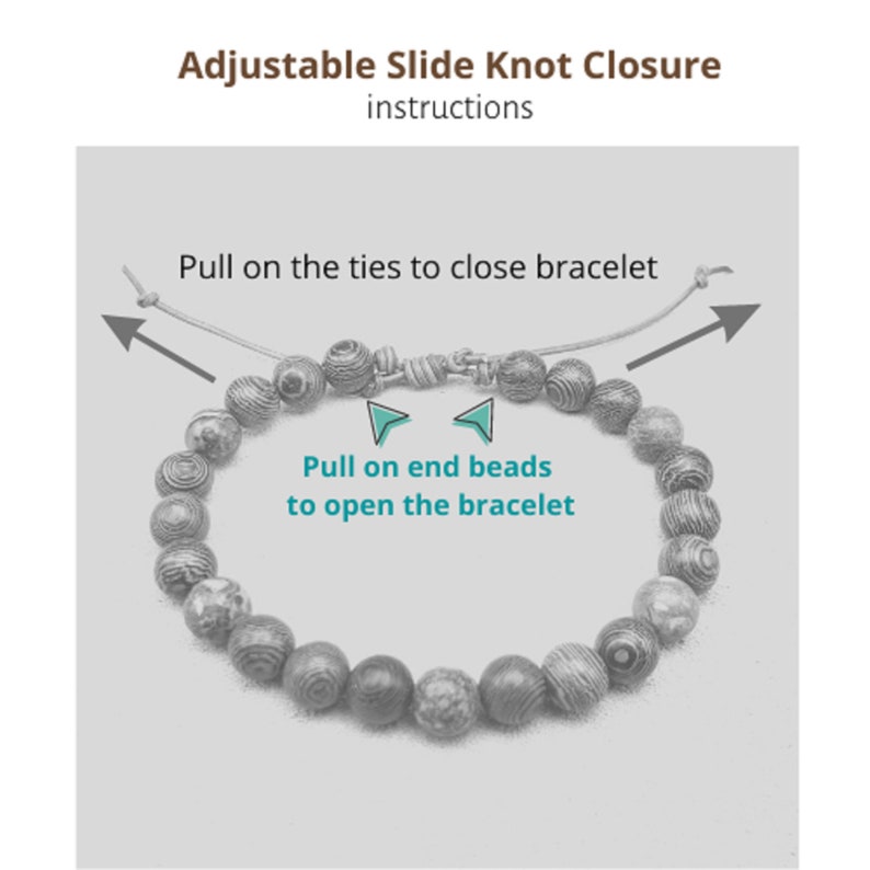 Gray Jasper and Lava Bead Bracelet, Adjustable Slide Knot Closure