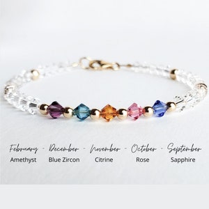 14K Family Birthstone Bracelet With Swarovski Crystals - A Great Personalized Gift for Mom, Grandma, Wife, Mothers Gift Crystal Bracelet