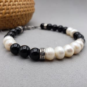 Pearl Bracelets For Men.Men's Pearl Bracelet W/ Black Onyx Beads, Cultured Pearl Bracelet for ...