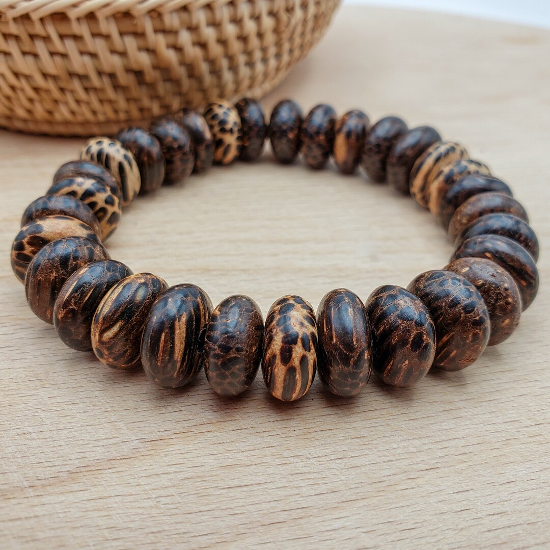 Maximalist Wood Bead Stretch Bracelet, Rondelle Bracelet, Natural Extra