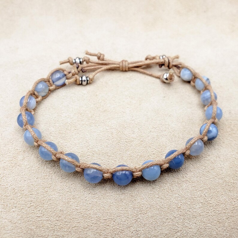 Blue Shamballa Bracelet With Cotton Cord and Sliding Knot Closure