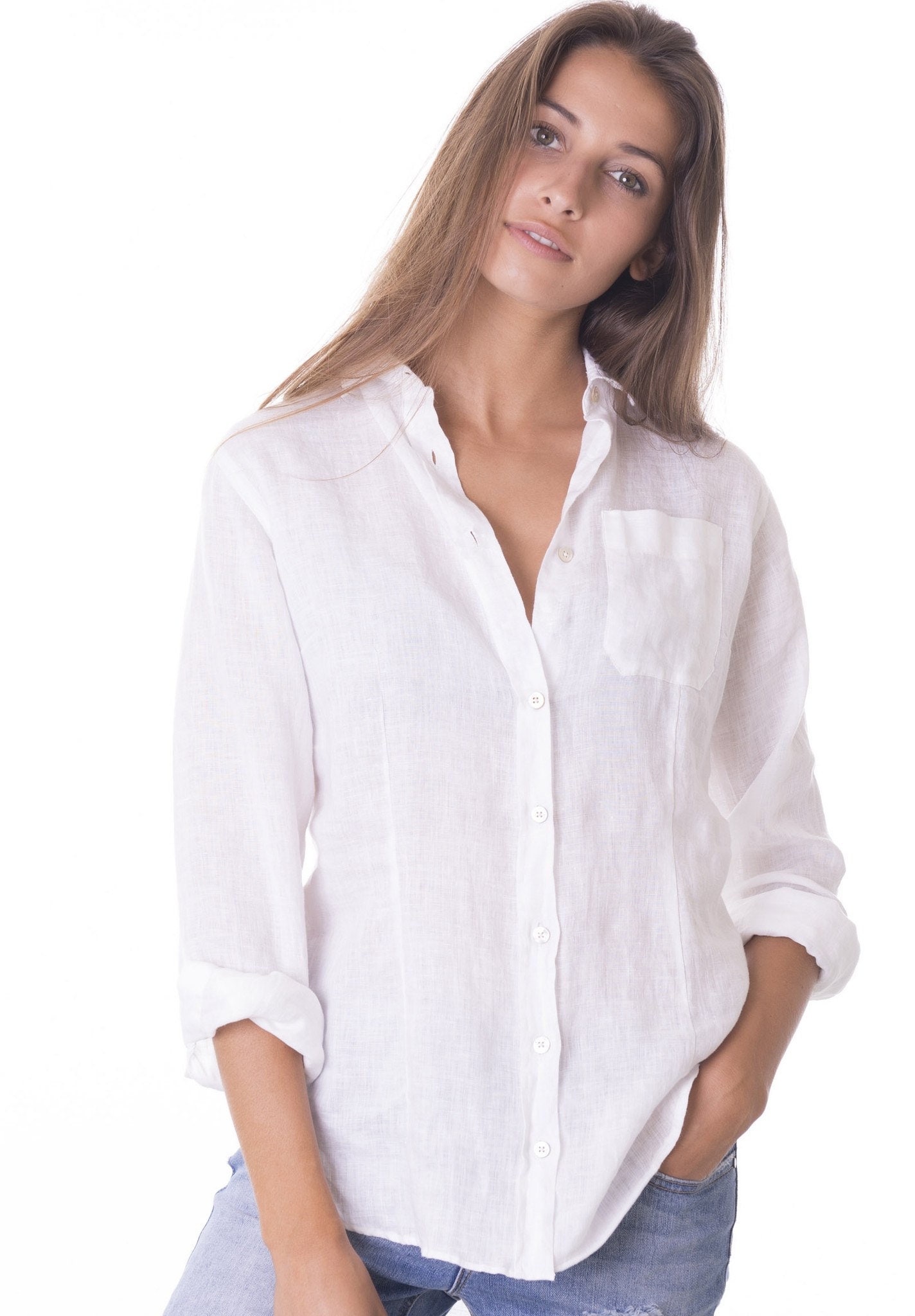 White Linen Shirt women 100% Linen Button Down Shirts Light | Etsy