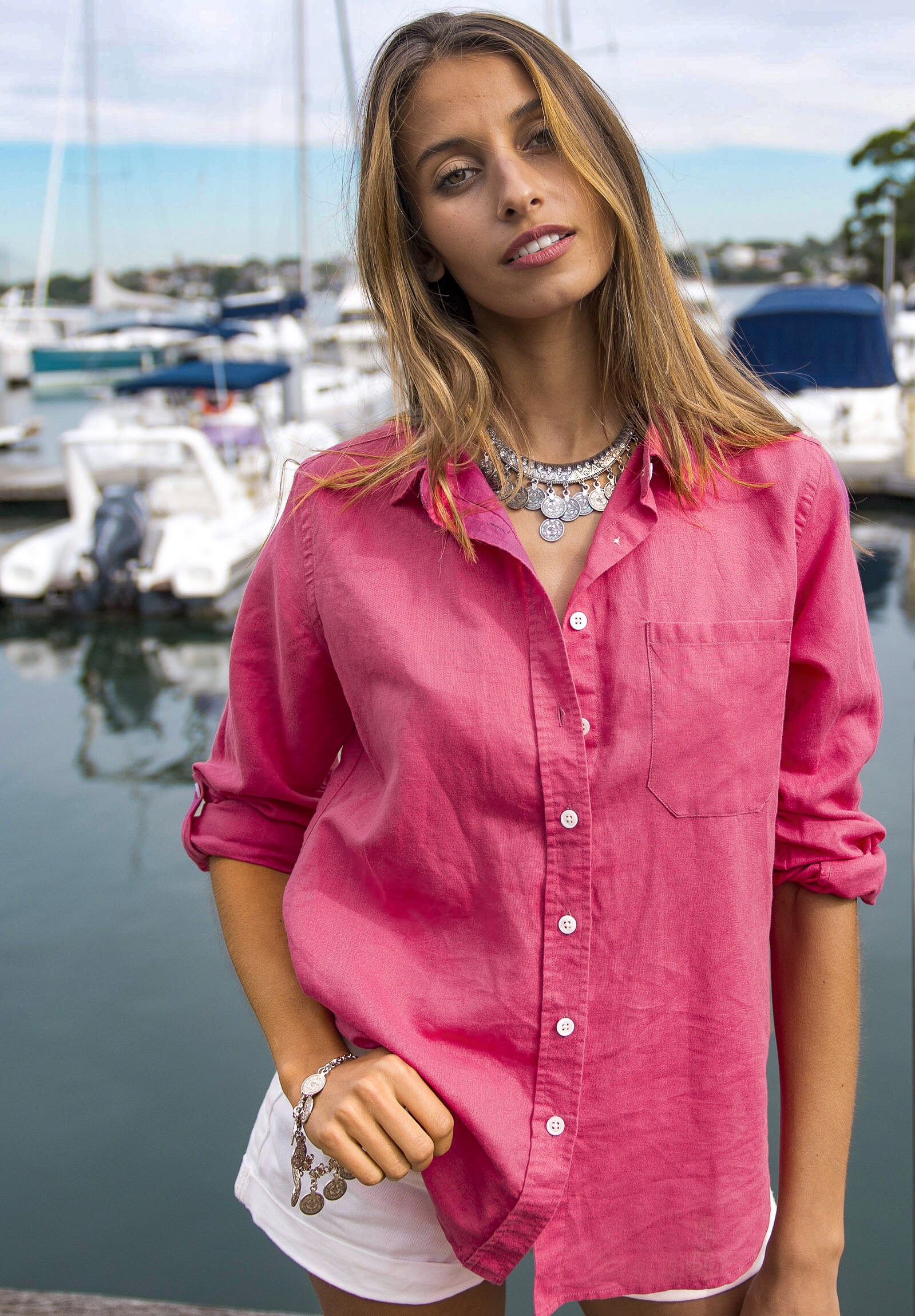 Hot Pink Linen shirt for Women Fuchsia Linen Blouse Long | Etsy