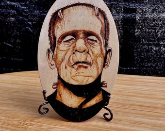 Portrait brûlé sur bois - Frankenstein