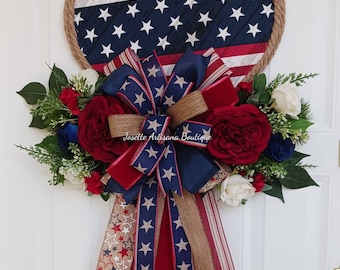 Patriotic  Wreath, Independence Day wreath for Front Door ,  heart door hanger, summer wreath,  4th July wreath, patriotic Decorative Accent