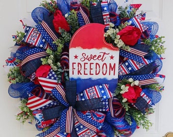 Patriotic  Wreath, Independence Day wreath for Front Door ,  Decomesh wreath, summer wreath,  4th July wreath, patriotic Decorative Accent