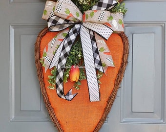 Spring Wreath for Front Door , spring door hanger,  Wreaths, Carrot Wreath, Wreath for Front Door, Easter wreath,  grapevine carrot wreaths