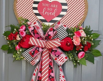 Valentines Day  Wreath, Valentine wreath for Front Door , Door Hanger, pink and red valentine's day wreath, heart wreath, valentines Decor,