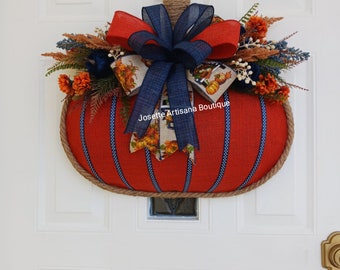 Pumpkin wreath, Fall Wreath, Front Door Decor, wall Decor, Thanksgiving wreath, Fall Door hanger, Fall Door Hanger, blue Pumpkin wreath