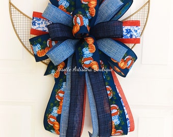 Fall  bow, Lanterns Bow, Navy blue Fall  Bow, Wreath Bow, Fall lantern  Bow, decorative bow, Bows,