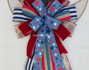 Patriotic bow, patriotic lantern bow, 4th of July bow,  Wreath bow, decorative Bow, Summer bow, bow, Patriotic Wreath bow