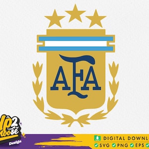 Puede incluir: Un diseño gráfico que muestra el logotipo de la AFA en dorado, azul oscuro y azul claro. El emblema incluye tres estrellas doradas sobre un escudo con las letras AFA, flanqueado por ramas de laurel doradas y coronado por franjas horizontales.
