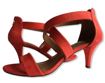 coral kitten heel sandals