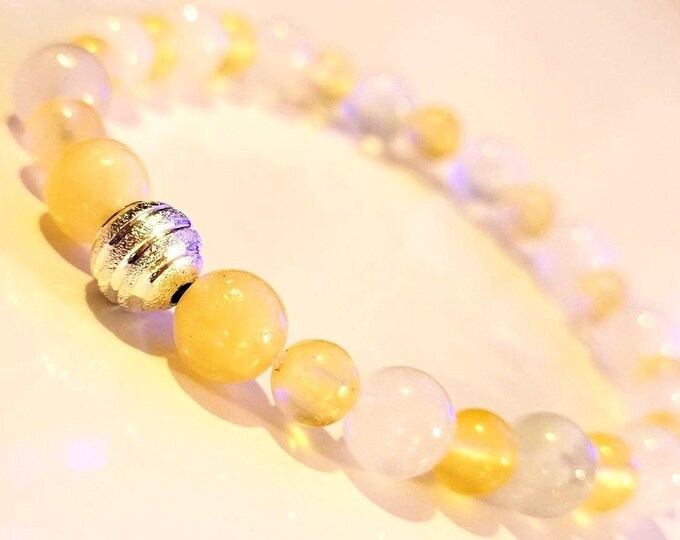 Rare Natural Golden Selenite Bracelet - Rainbow Quartz Crystal 8mm Beads - Meditation and Spiritual Jewelry - Gift Ideas for Anyone