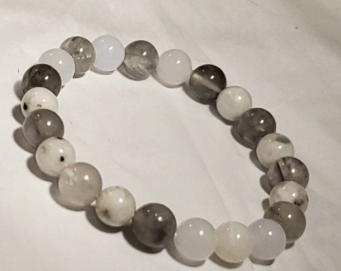 Moonstone Healing Seven Chakra Bracelet - Cloudy Quartz 8mm - Natural Healing Crystals - Meditation Jewelry
