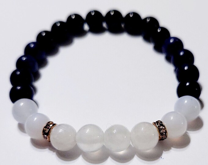 Selenite and Purple Charoite Gemstone Beaded 8mm Stretch Crystal Healing Seven Chakra Bracelet