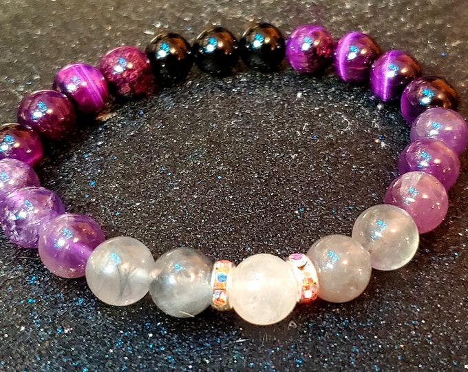 Amethyst & Onyx Chakra Bracelet - Crystals for Healing - Gifts for Her - 8mm Gemstone Beads - Meditation Jewelry