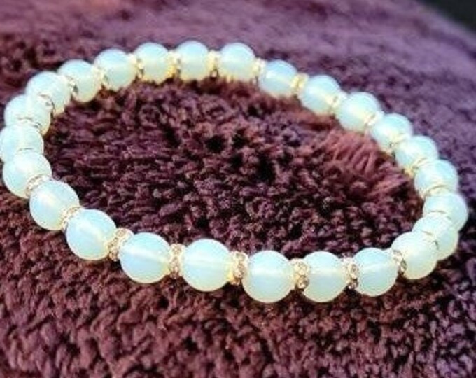 High-Quality Opalite Chakra Healing Bracelet with Silver Rhinestone Spacers - AAA Graded - 6mm Beaded Bracelets for Women