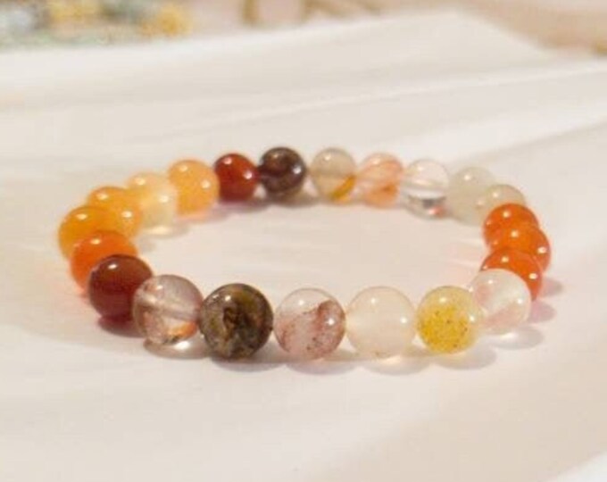 Rare Natural Red Fire Quartz - Crystal Healing Bracelet - 8mm Beaded Stretch Chakra Bracelet - Spiritual Meditation Gifts for Men and Women