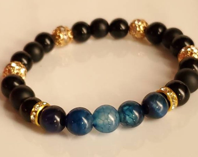 Blue Agate Black Onyx and Lava Rocks Crystal Healing