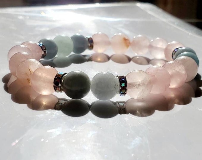 Rose Quartz and Aquamarine Chakra Bracelet