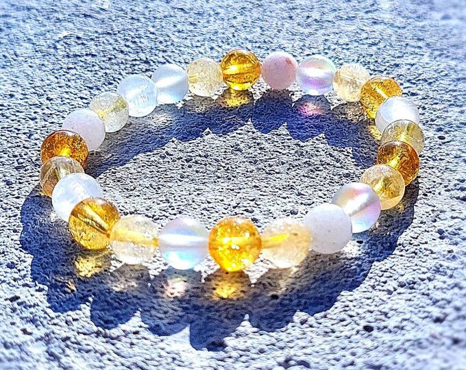 Lung Cancer Bracelet - Protect & Heal Awareness Bracelet - Citrine 8mm Gemstone Beaded Chakra Bracelet - Natural Crystals for Energy Work