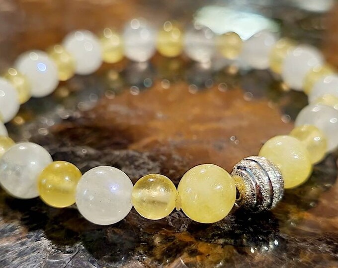 Rare Golden Selenite with Rainbow Quartz - Bracelets for the Divine - Chakra Healing