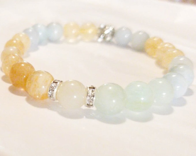 Serenity & Insight Bracelet - Citrine, Aquamarine, and Moonstone Beaded Harmony - Healing Crystal Bracelet Gift - Chakra Bracelet