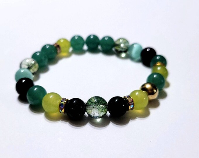 Green Aventurine with Quartz Chalcedony Gemstone 8mm Beaded Crystal Healing Chakra Bracelet