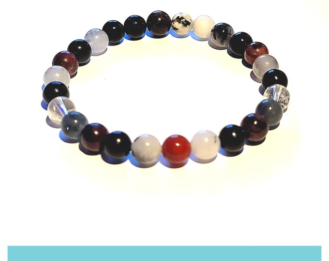 High Quality Masked Phantom Chakra Bracelet | Phantom Quartz, Garnet, Moonstone Bracelet | Gemstone Healing Bracelet | Balance Your Chakras