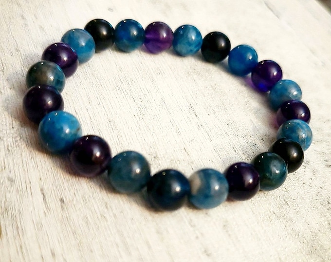 High-quality Amethyst Apatite Gemstone Beaded Chakra Bracelet