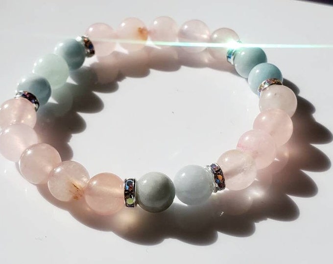 Heal Your Heart - Rose Quartz & Aquamarine - 8mm Natural Gemstone Beads - Healing Chakra Bracelet - Gifts for Her
