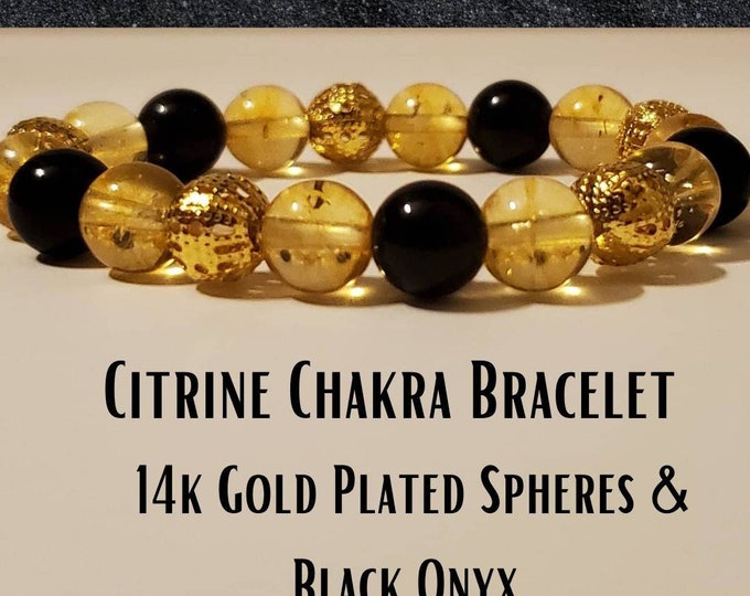 Citrine & Black Obsidian Crystal Bracelet - Natural Bracelet for Healing and Energy - Meditation Jewelry and Reiki Gifts
