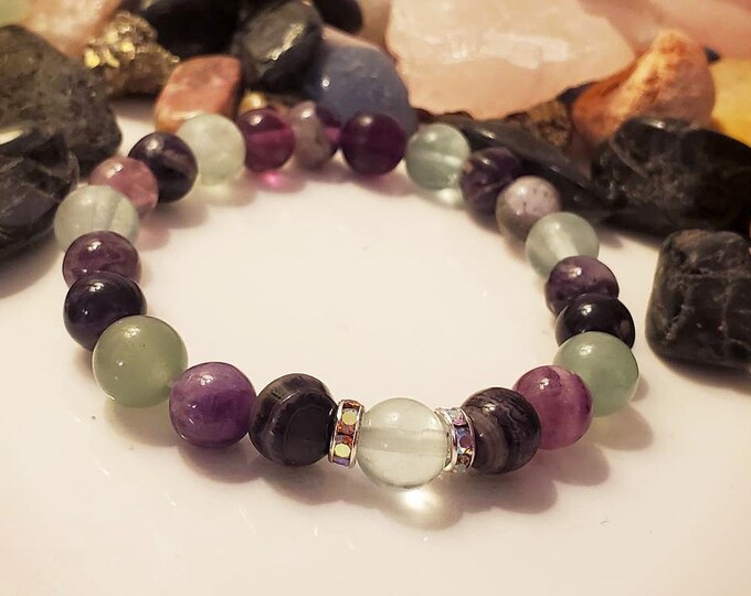 Natural Rainbow Fluorite Crystal Beaded Bracelet - Healing Crystals for Energy Work - Meditation Jewelry - Gifts for Her and Him