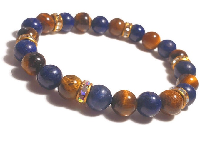 Confidence Boosting Bracelet - Natural Lapis Lazuli and Brown Tiger Eye - Healing Crystals for Men and Women - Gift Bracelet