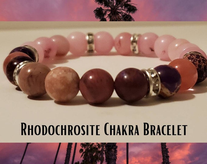 All About Love | Rhodochrosite and Rose Quartz Purple Jasper Gemstone Bracelet | Natural Chakra Balance Healing Bracelet