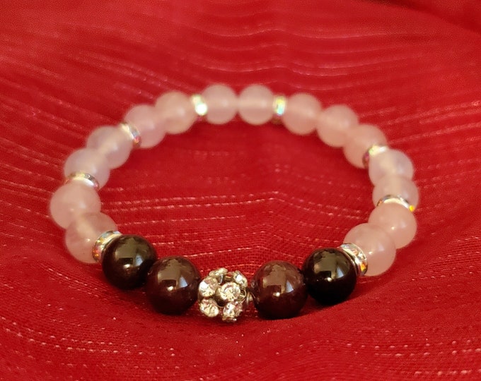Genuine Garnet and Rose Quartz Gemstone Bracelet - Beaded 8mm Gemstone Healing Bracelet -  Chakra Balancing Bracelet
