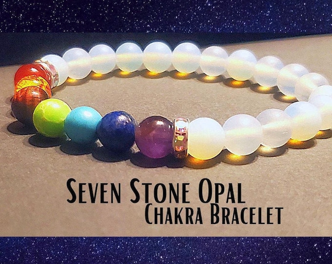 Opalite 7 Chakra Bracelet - Healing Nerves and Calms Anxiety - Natural Healing Crystal Jewelry - Meditation Gifts