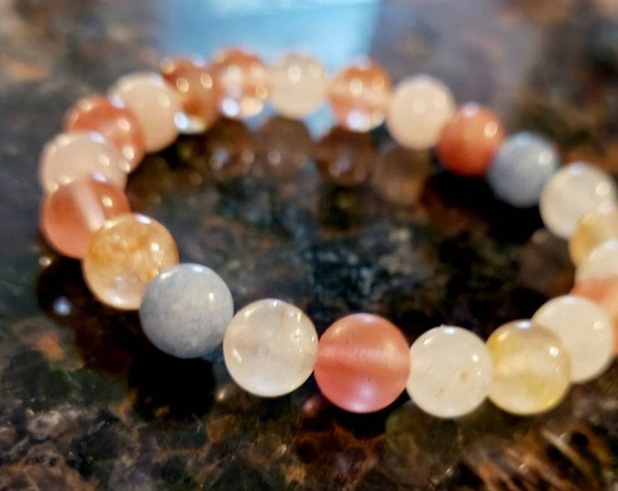 Selenite Gemstone Beaded Stretch Crystal Healing Seven Chakra Bracelet